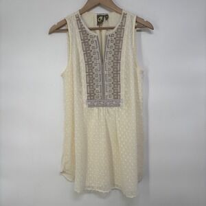 One September Anthropologie Cream Clip Dot‎ Embroidered Top M Boho Chic Cottage
